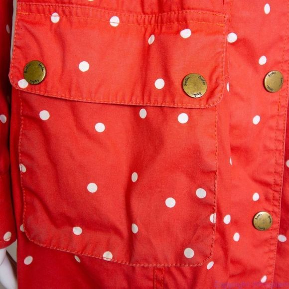 Boden women's 100% cotton hooded red parka with white polka dot, size 8 - Picture 5 of 16